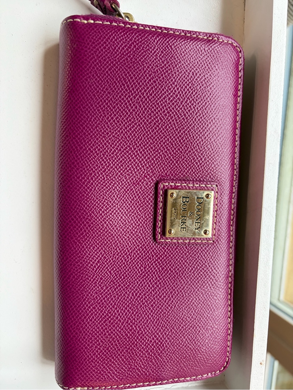 Dooney & Bourke Fuchsia Saffiano Zip Wallet with Gold Plaque